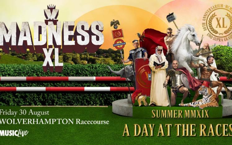 Promotional banner for meet and greet with Madness at Wolverhampton Racecourse.