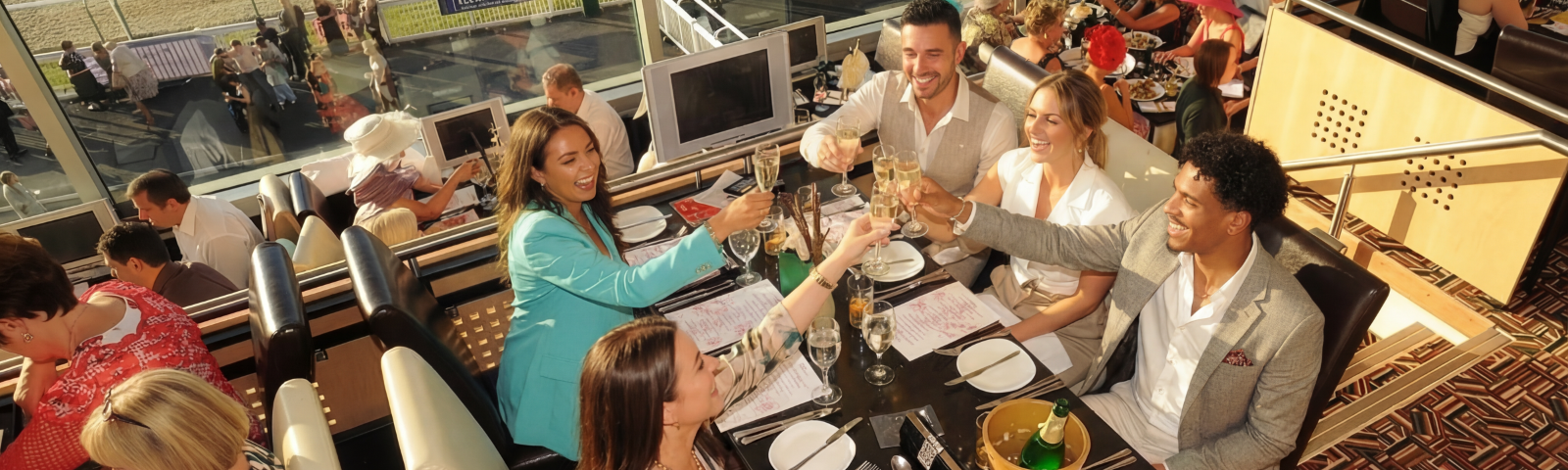A group of friends toasting at Wolverhampton Racecourse