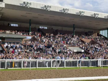 The grandstand at Wolverhampton Racecourse packed with racegoers