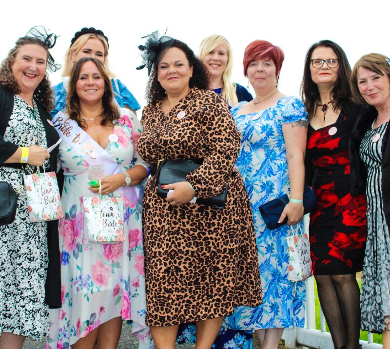 A hen party posing for a picture at Wolves Races