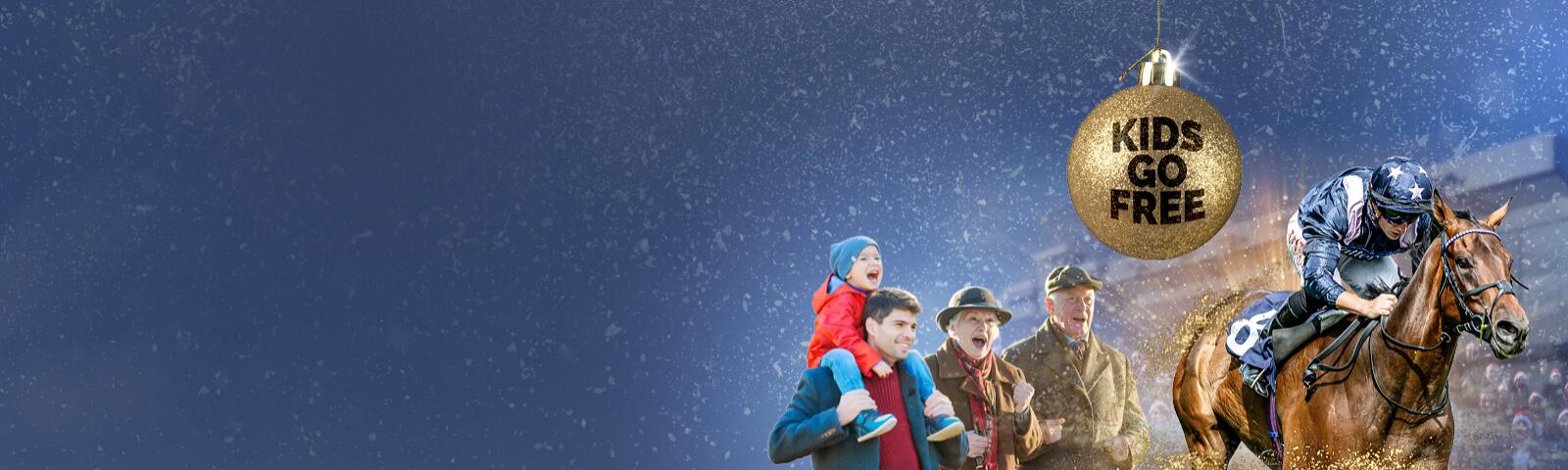 An advert for Wolverhampton Racecourse Boxing Day event with a picture of a horse and fans cheering them on. 