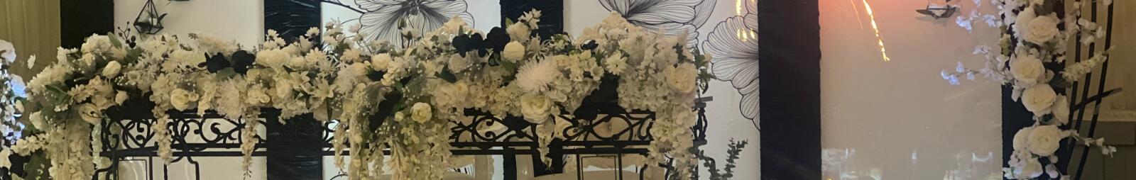 The stage prepared for a wedding at Wolverhampton Racecourse, traditional and Asian wedding venue in the West Midlands.