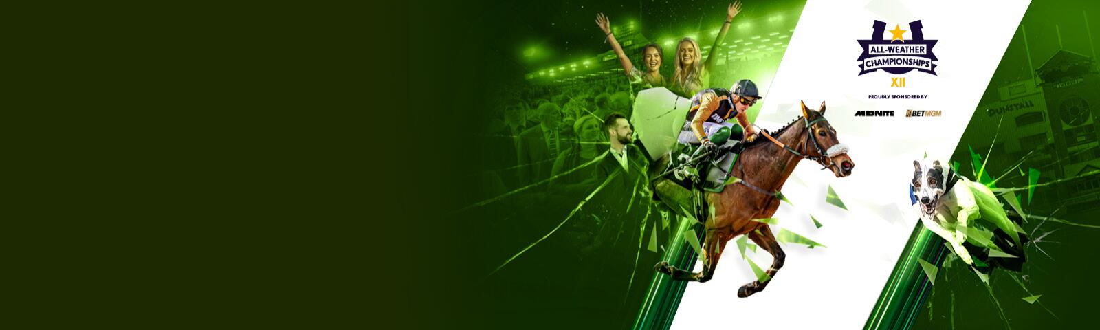 Lady Wulfruna with horse and greyhound racing at Wolverhampton